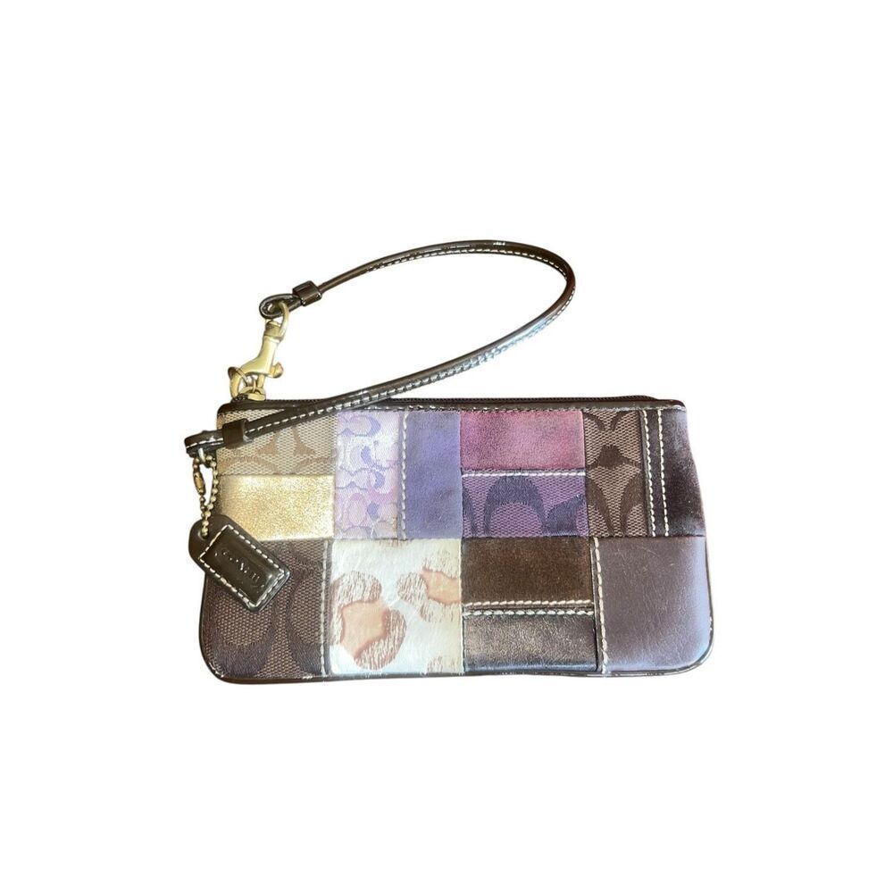 Coach Y2K vintage purple brown suede Patchwork Wristlet